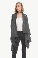 One-Button Tassel Tie Asymmetrical Hem Cardigan - Flyclothing LLC