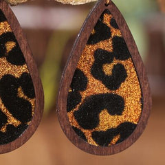 Sequin Wood Teardrop Earrings - Flyclothing LLC