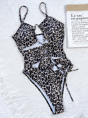 Leopard Cutout Tied One-Piece Swimsuit - Flyclothing LLC