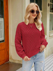 Openwork Round Neck Sweater - Flyclothing LLC