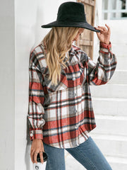 Meet You Outside Plaid Button Down Curved Hem Shacket - Flyclothing LLC