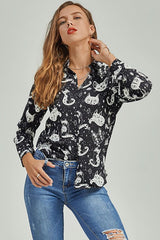 Cat Print Button-Up Shirt - Flyclothing LLC