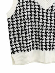 Houndstooth V-Neck Sweater Vet - Trendsi