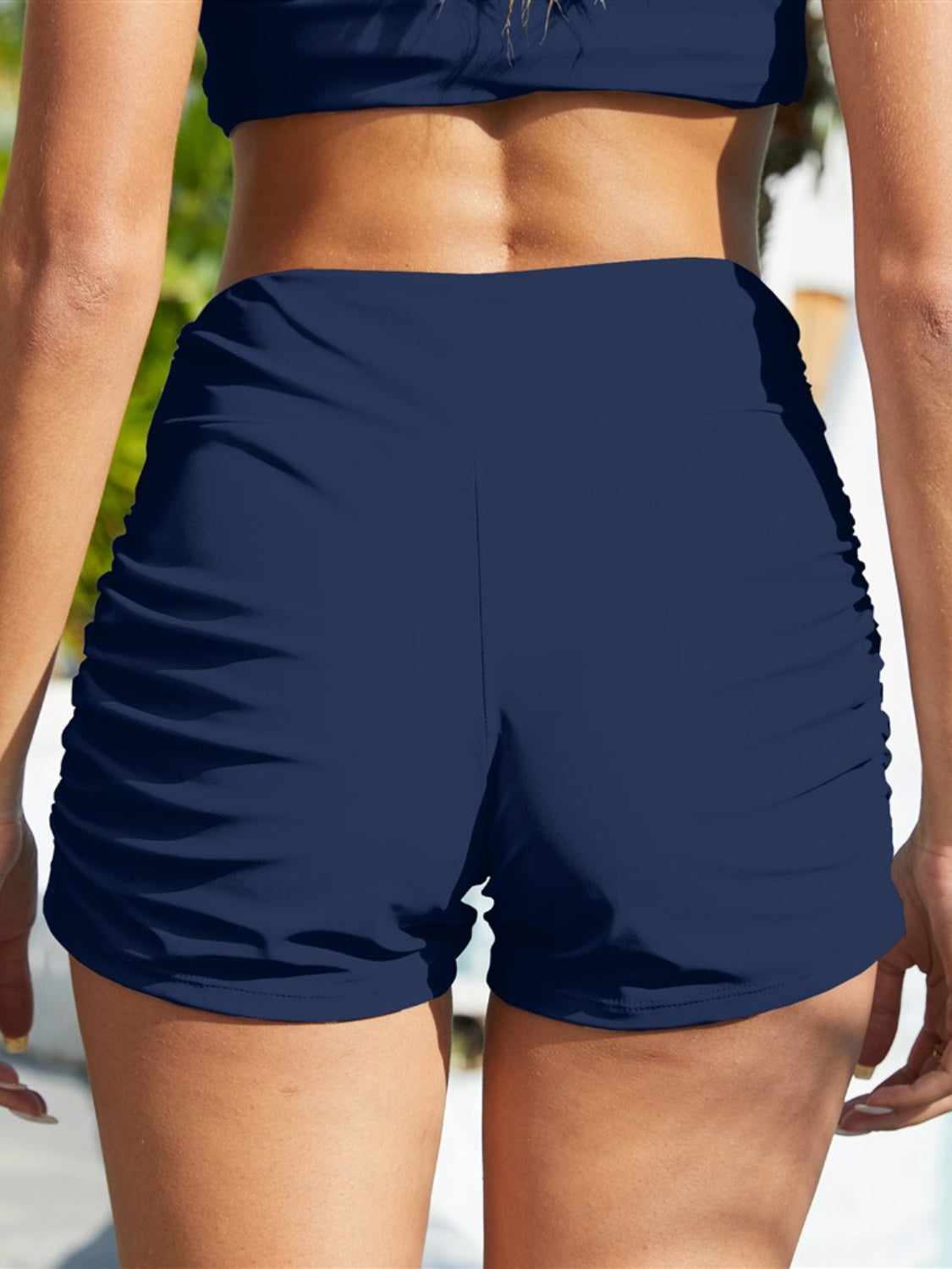 Ruched Mid-Rise Waist Swim Shorts - Flyclothing LLC