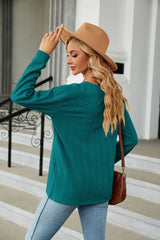 Decorative Button V-Neck Long Sleeve T-Shirt - Flyclothing LLC