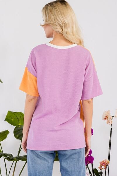 Celeste Full Size Color Block Short Sleeve T-Shirt - Trendsi