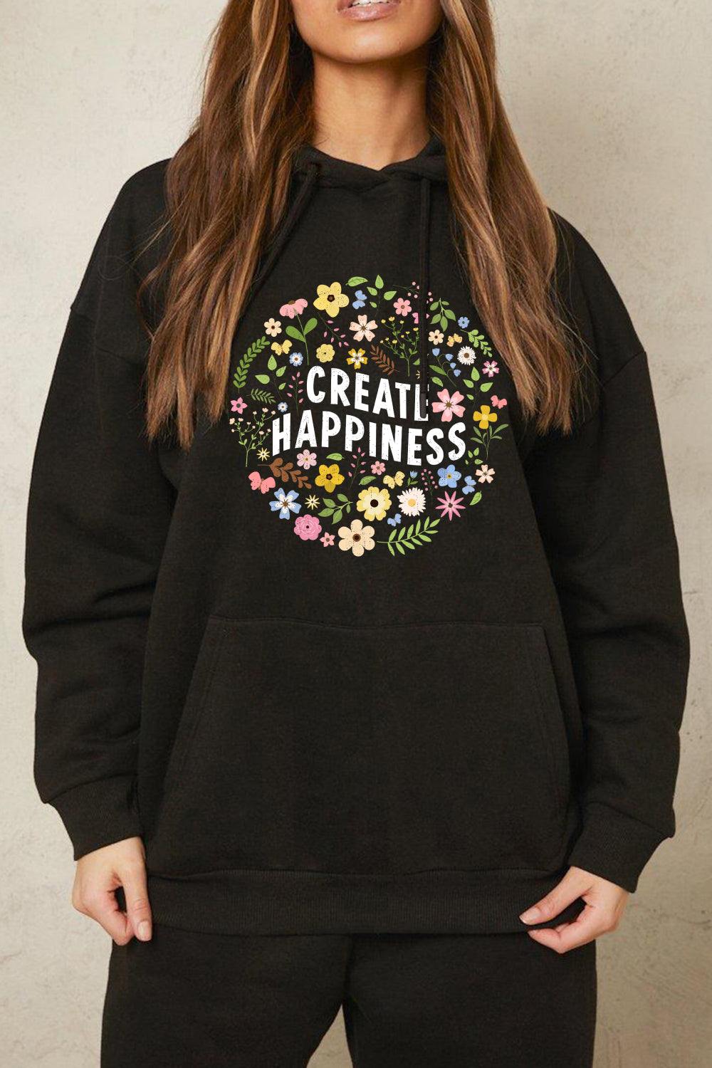 Simply Love Full Size CREATE HAPPINESS Graphic Hoodie - Flyclothing LLC