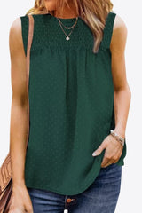 Smocked Tie Back Frill Trim Tank - Flyclothing LLC