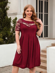 Plus Size Ruched Round Neck Short Sleeve Dress - Flyclothing LLC