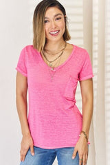 Zenana V-Neck Short Sleeve Slit T-Shirt - Flyclothing LLC