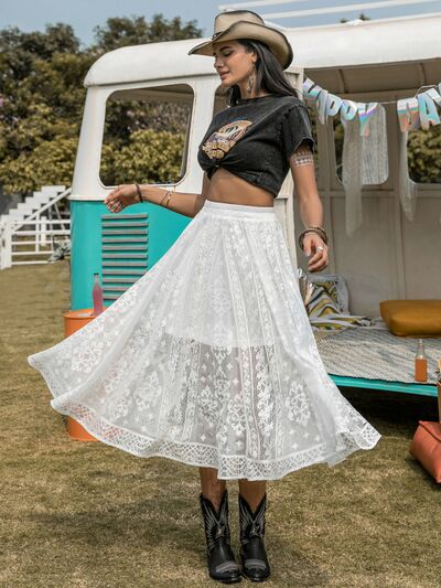 Embroidered Elastic Waist Skirt - Flyclothing LLC