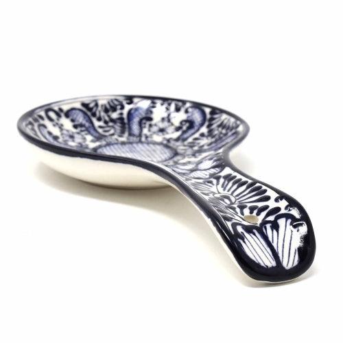 Handmade Pottery Spoon Rest, Blue Flower - Encantada - Flyclothing LLC