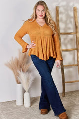 Hailey & Co Full Size V-Neck Flounce Sleeve Blouse - Flyclothing LLC