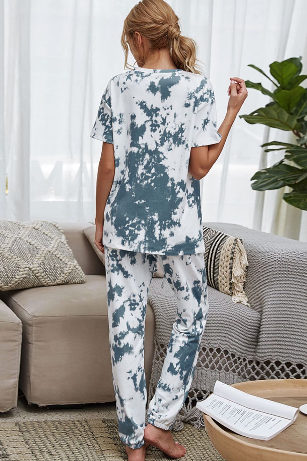 Tie-Dye Tee and Drawstring Waist Joggers Lounge Set - Flyclothing LLC