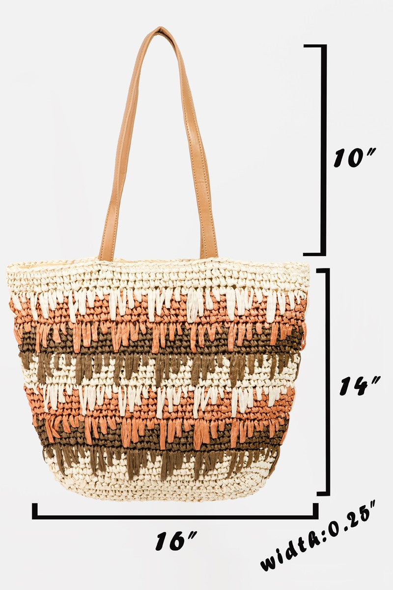 Fame Straw Braided Striped Tote Bag - Flyclothing LLC