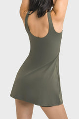 Square Neck Sports Tank Dress with Full Coverage Bottoms - Flyclothing LLC