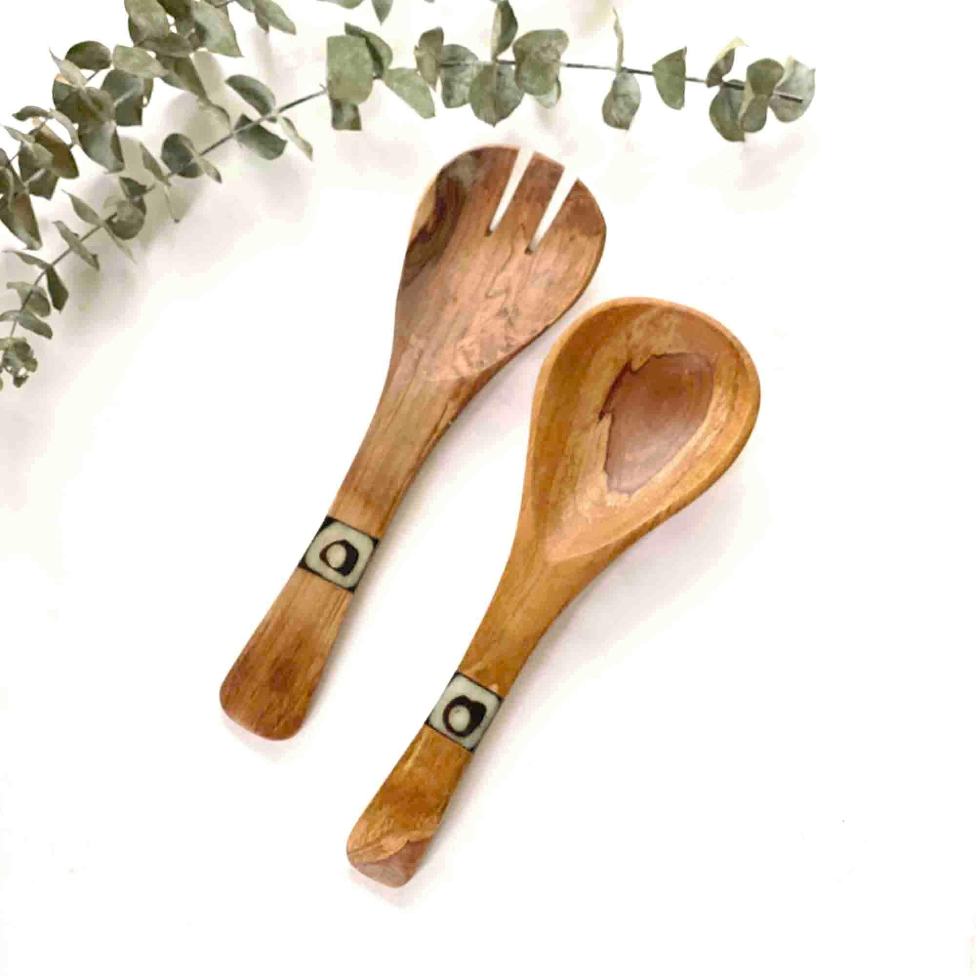 Olive Wood Serving Set, Small with Batik Inlay - Jedando