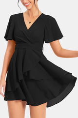 Surplice Neck Flutter Sleeve Dress - Flyclothing LLC