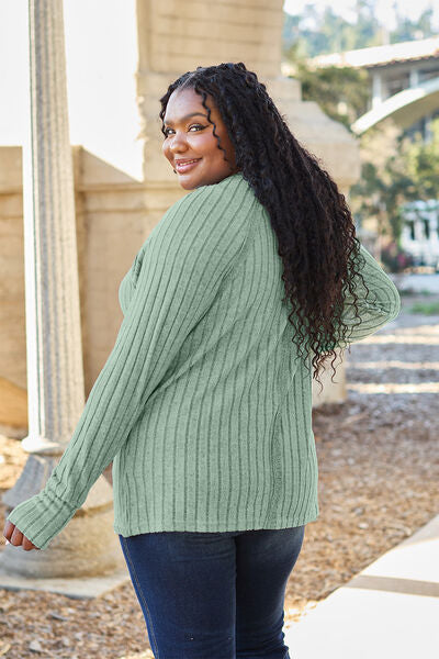 Basic Bae Full Size Ribbed Round Neck Long Sleeve Knit Top - Flyclothing LLC