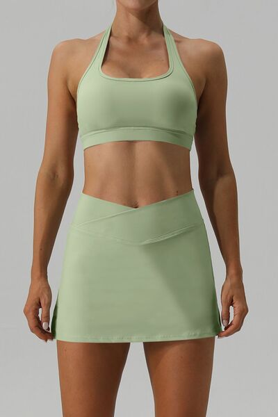 Halter Neck Tank and Slit Skirt Active Set - Flyclothing LLC