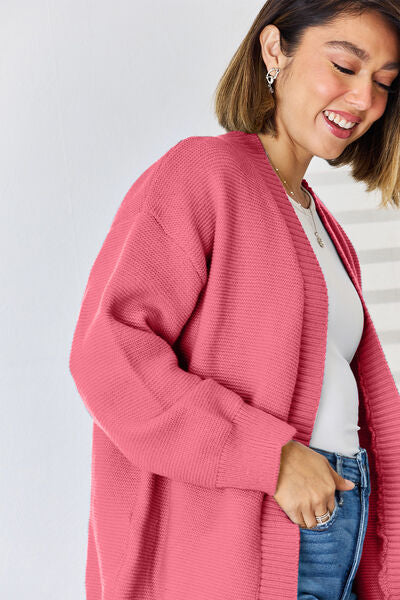 Open Front Dropped Shoulder Cardigan - Flyclothing LLC