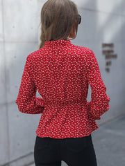 Printed Flounce Sleeve Peplum Blouse - Flyclothing LLC