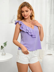 Asymmetrical Neck Ruffled Cami - Flyclothing LLC