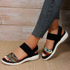 PU Leather Open Toe Low Heel Sandals - Trendsi