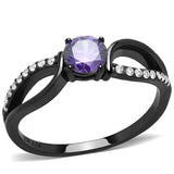 Alamode IP Black(Ion Plating) Stainless Steel Ring with AAA Grade CZ in Amethyst - Alamode