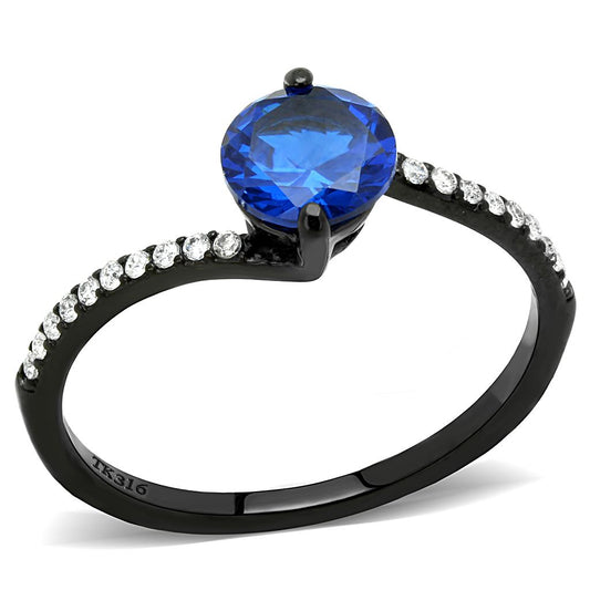 Alamode IP Black(Ion Plating) Stainless Steel Ring with Synthetic Spinel in London Blue