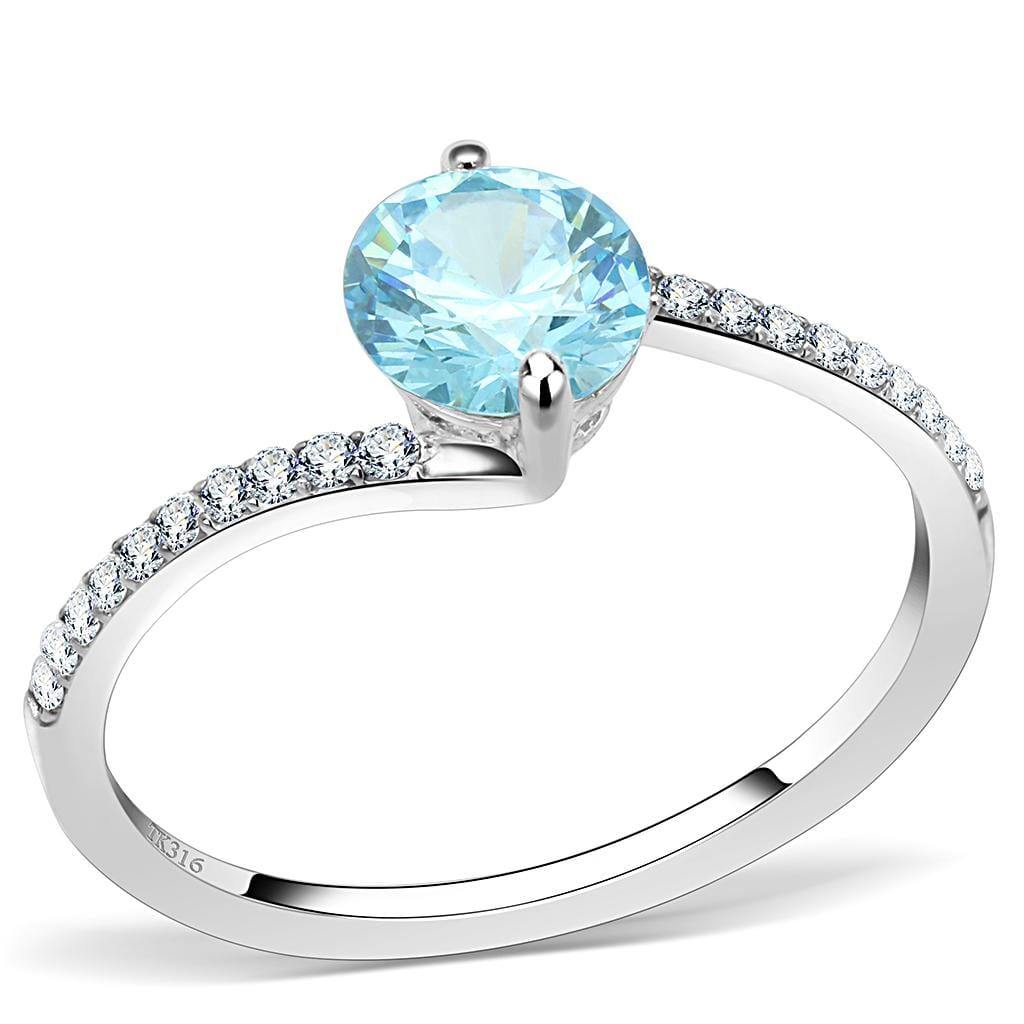 Alamode High polished (no plating) Stainless Steel Ring with AAA Grade CZ in Sea Blue - Alamode