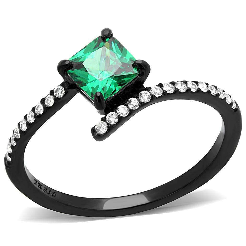 Alamode IP Black(Ion Plating) Stainless Steel Ring with AAA Grade CZ in Emerald - Alamode