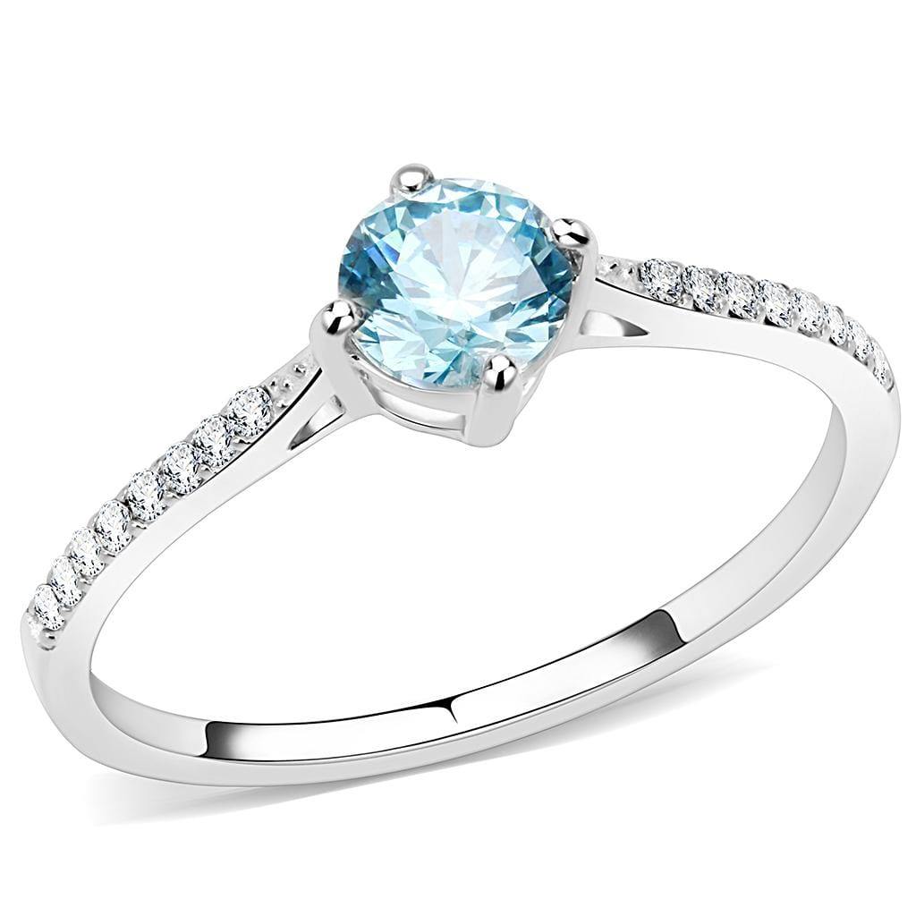 Alamode High polished (no plating) Stainless Steel Ring with AAA Grade CZ in Sea Blue - Alamode