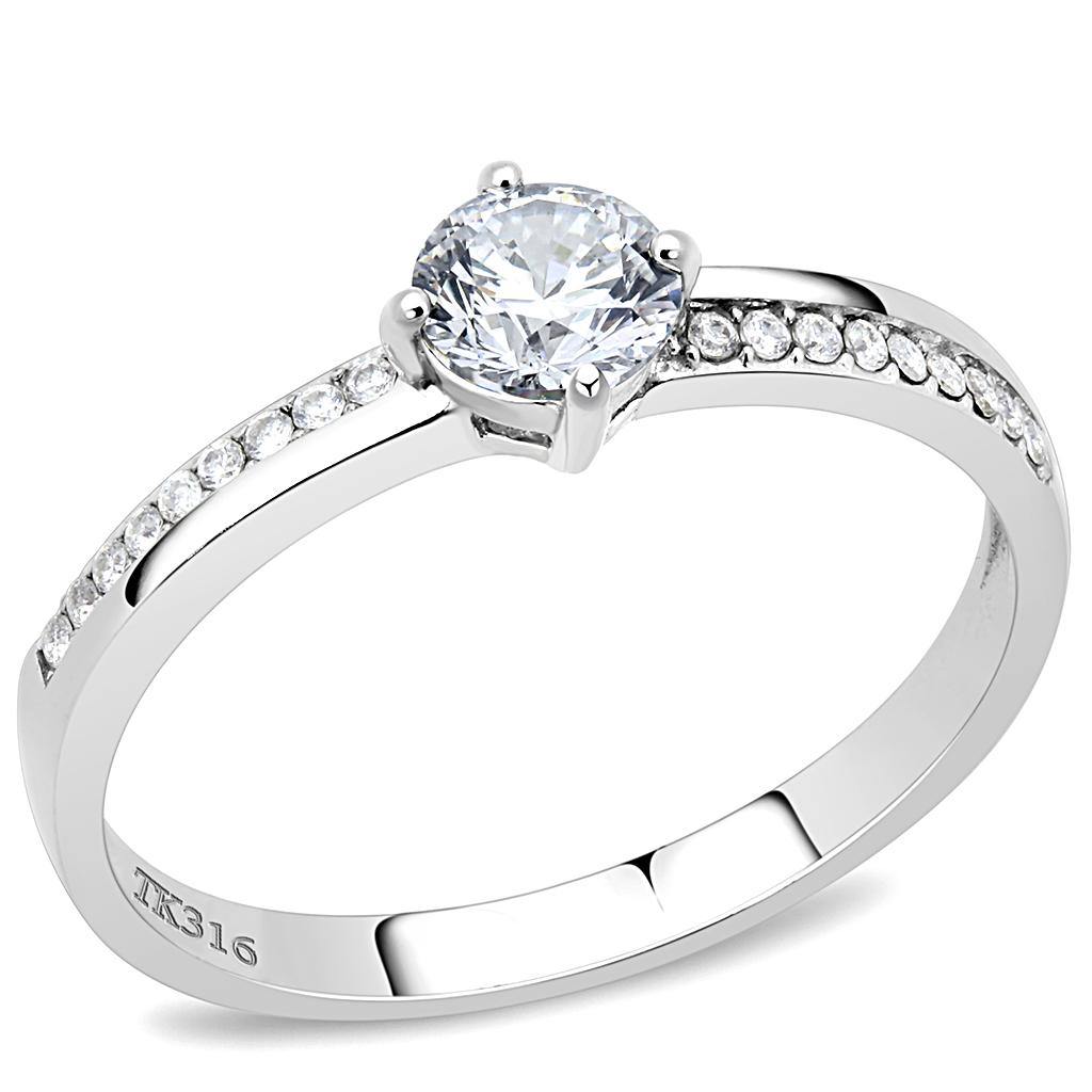 Alamode High polished (no plating) Stainless Steel Ring with AAA Grade CZ in Clear