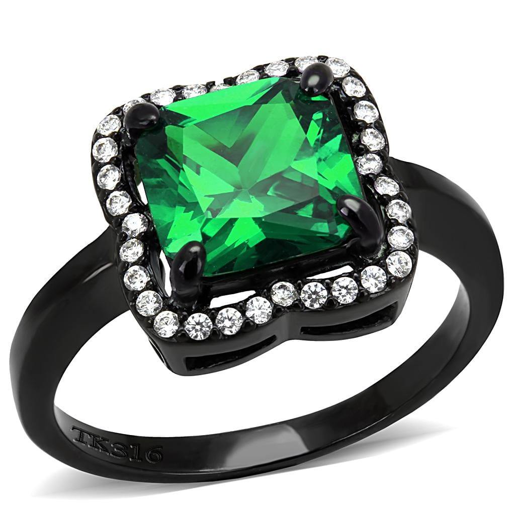 Alamode IP Black(Ion Plating) Stainless Steel Ring with AAA Grade CZ in Emerald - Alamode