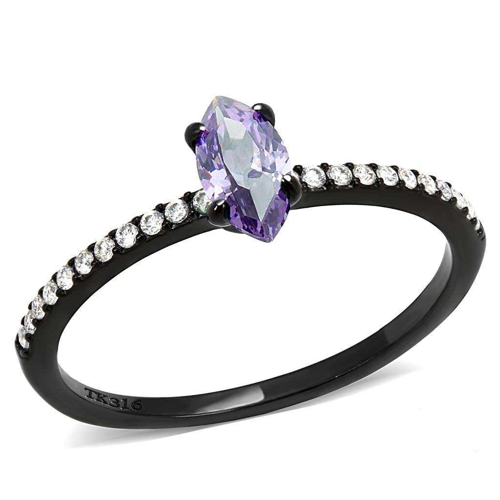 Alamode IP Black(Ion Plating) Stainless Steel Ring with AAA Grade CZ in Amethyst - Alamode