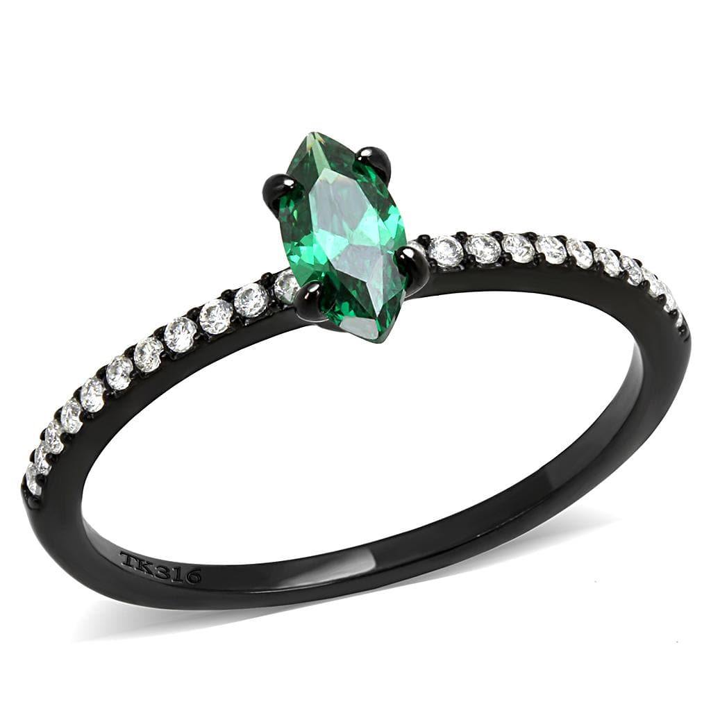 Alamode IP Black(Ion Plating) Stainless Steel Ring with AAA Grade CZ in Emerald