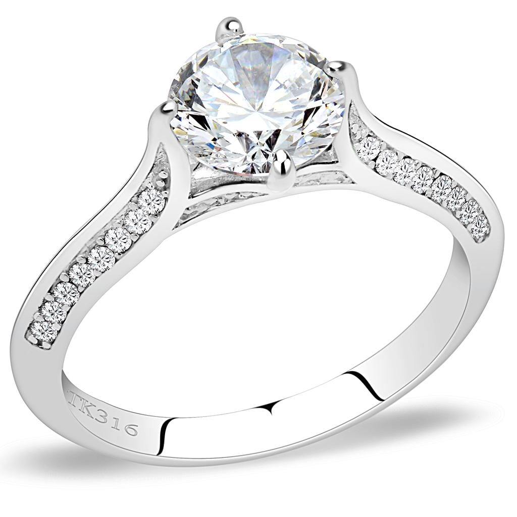 Alamode High polished (no plating) Stainless Steel Ring with AAA Grade CZ in Clear - Alamode