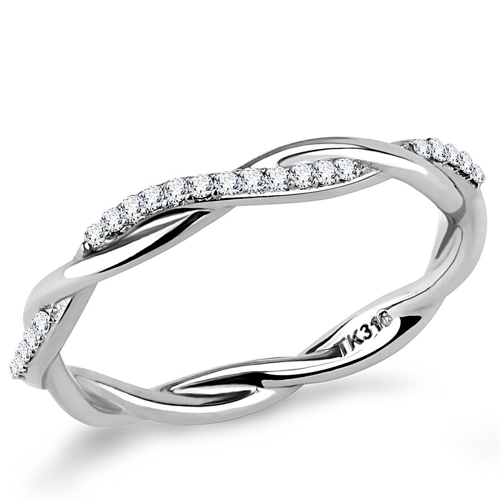 Alamode High polished (no plating) Stainless Steel Ring with AAA Grade CZ in Clear