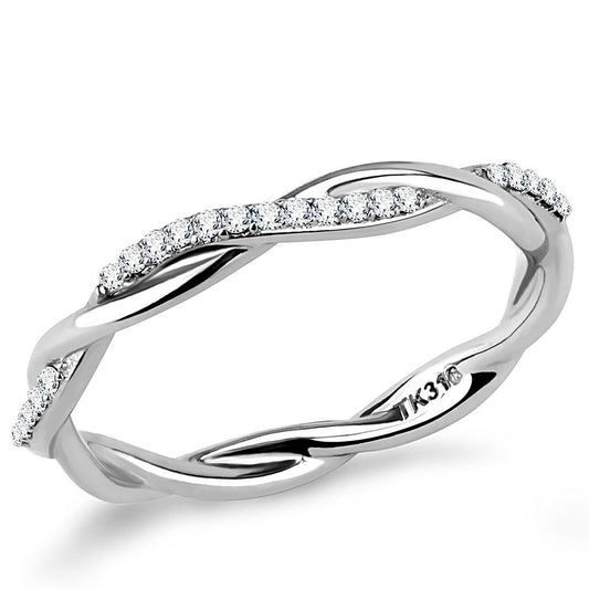 Alamode High polished (no plating) Stainless Steel Ring with AAA Grade CZ in Clear