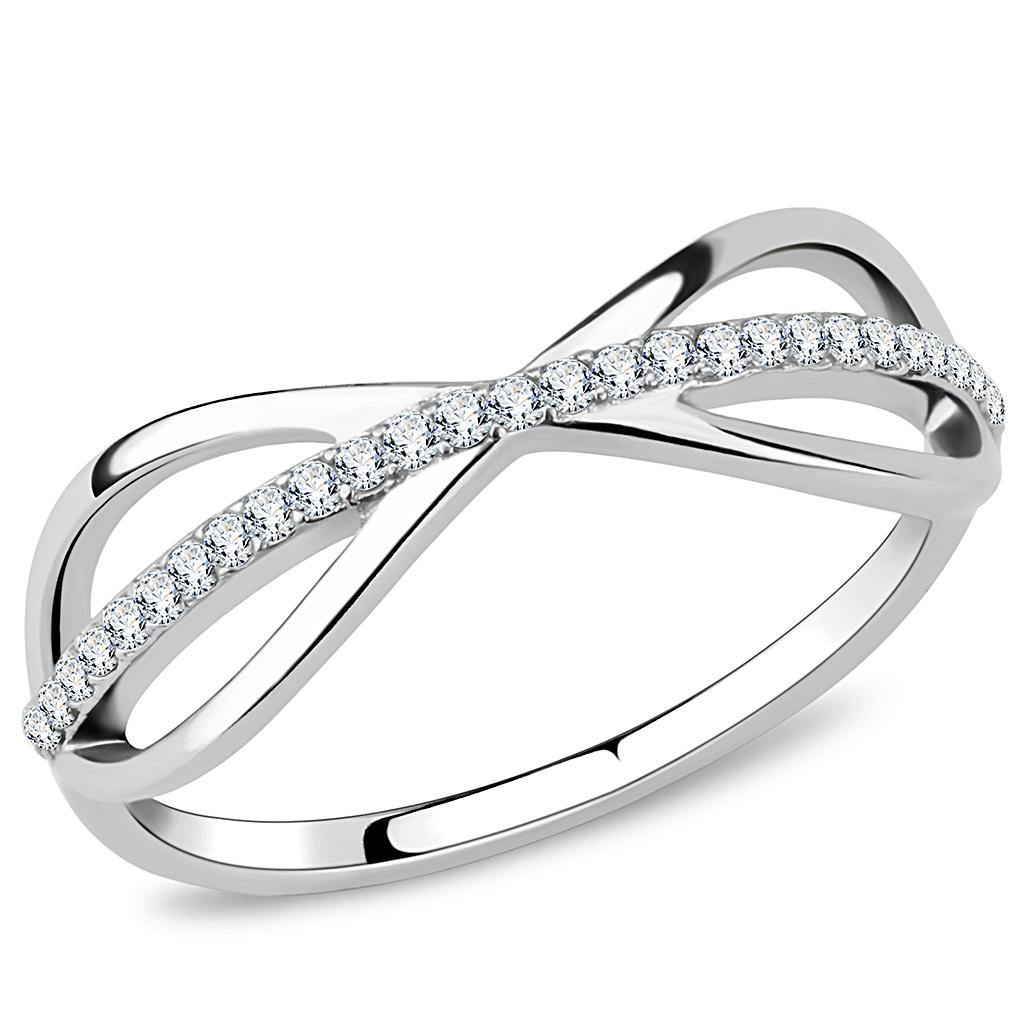 Alamode High polished (no plating) Stainless Steel Ring with AAA Grade CZ in Clear