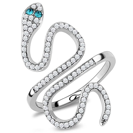 Alamode High polished (no plating) Stainless Steel Ring with Top Grade Crystal in Blue Zircon