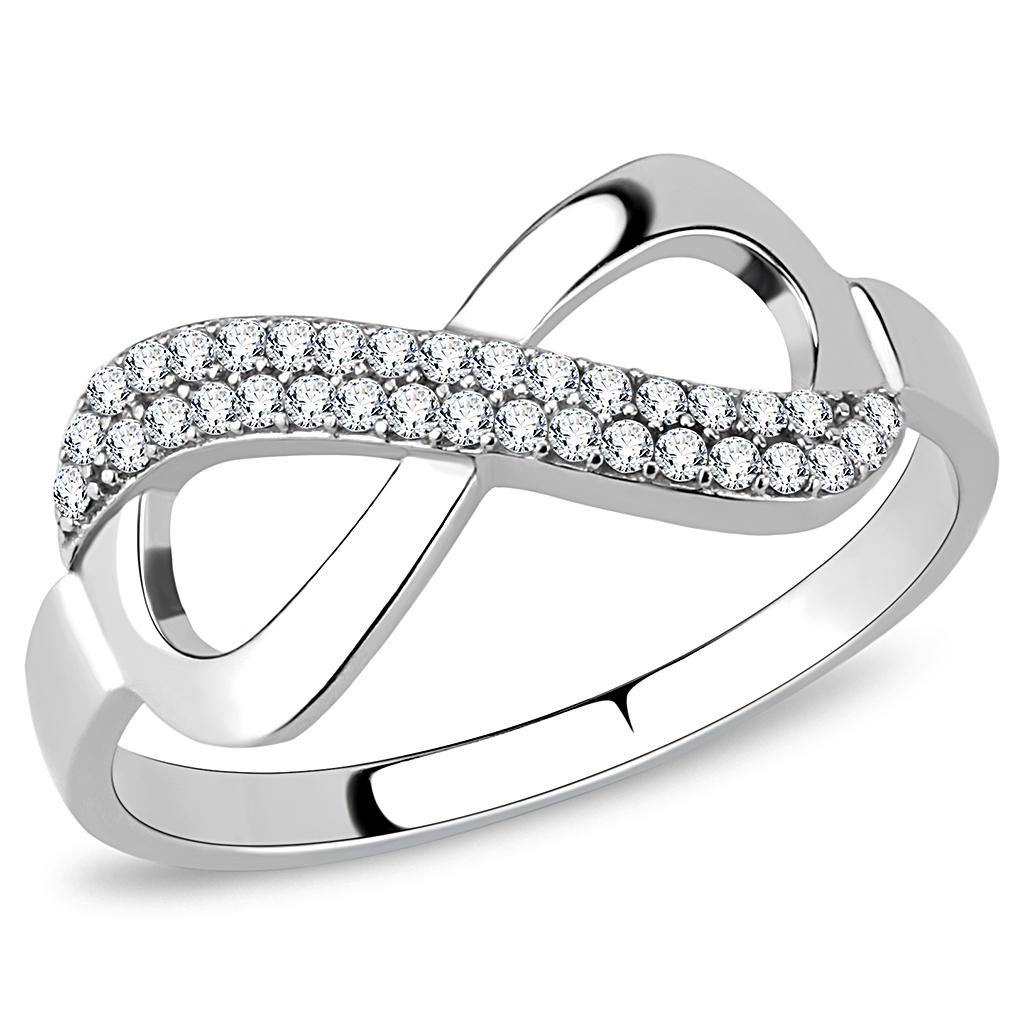 Alamode High polished (no plating) Stainless Steel Ring with AAA Grade CZ in Clear