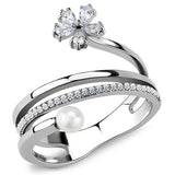 Alamode High polished (no plating) Stainless Steel Ring with Synthetic Pearl in White - Alamode