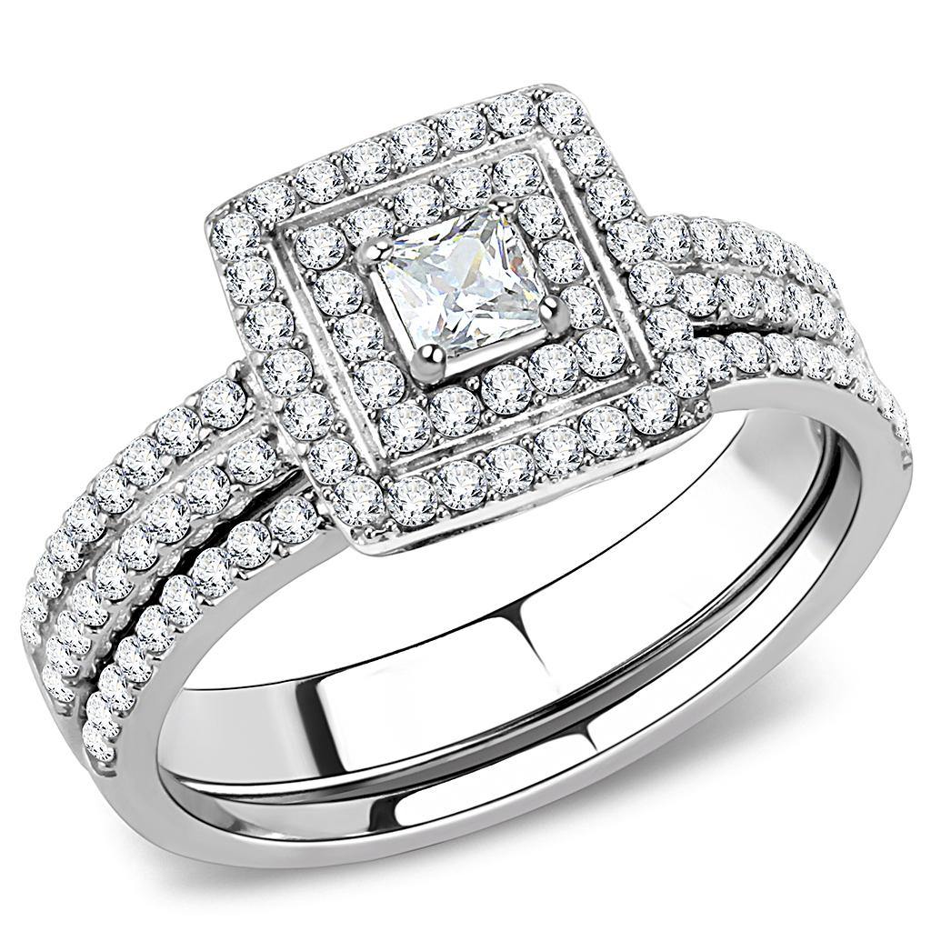 Alamode High polished (no plating) Stainless Steel Ring with AAA Grade CZ in Clear