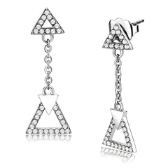 Alamode High polished (no plating) Stainless Steel Earrings with AAA Grade CZ in Clear