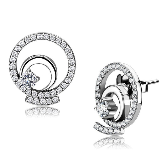 Alamode High polished (no plating) Stainless Steel Earrings with AAA Grade CZ in Clear