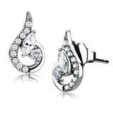 Alamode High polished (no plating) Stainless Steel Earrings with AAA Grade CZ in Clear