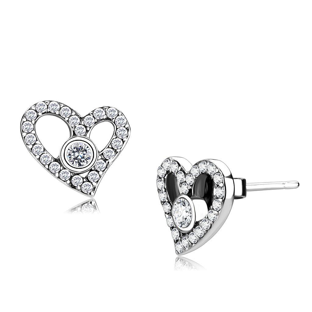 Alamode High polished (no plating) Stainless Steel Earrings with AAA Grade CZ in Clear