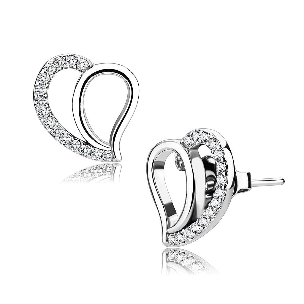 Alamode High polished (no plating) Stainless Steel Earrings with AAA Grade CZ in Clear